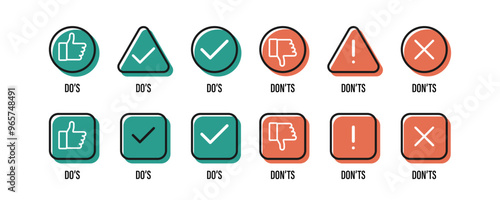 Thumb up and thumb down. Tick and cross. Good and bad symbols. Like and dislike icons. Vector illustration
