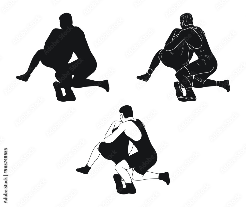 Fototapeta premium Wrestlers fight, image of athletes in wrestling