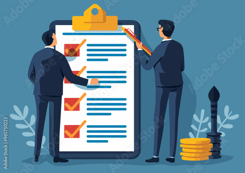 Business Manager Checking Final Task on Clipboard Checklist Vector Illustration Representing Task Management and Productivity