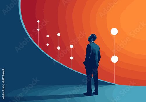 Doubtful Businessman Evaluating Options for Best Solution in Minimalistic Vector Illustration