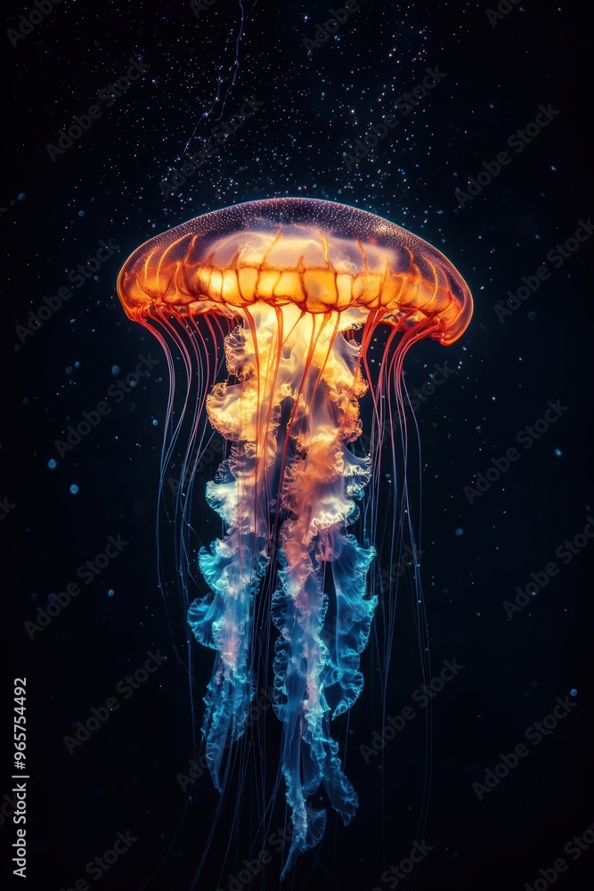 A glowing jelly fish with dark background A glowing jelly fish with dark background