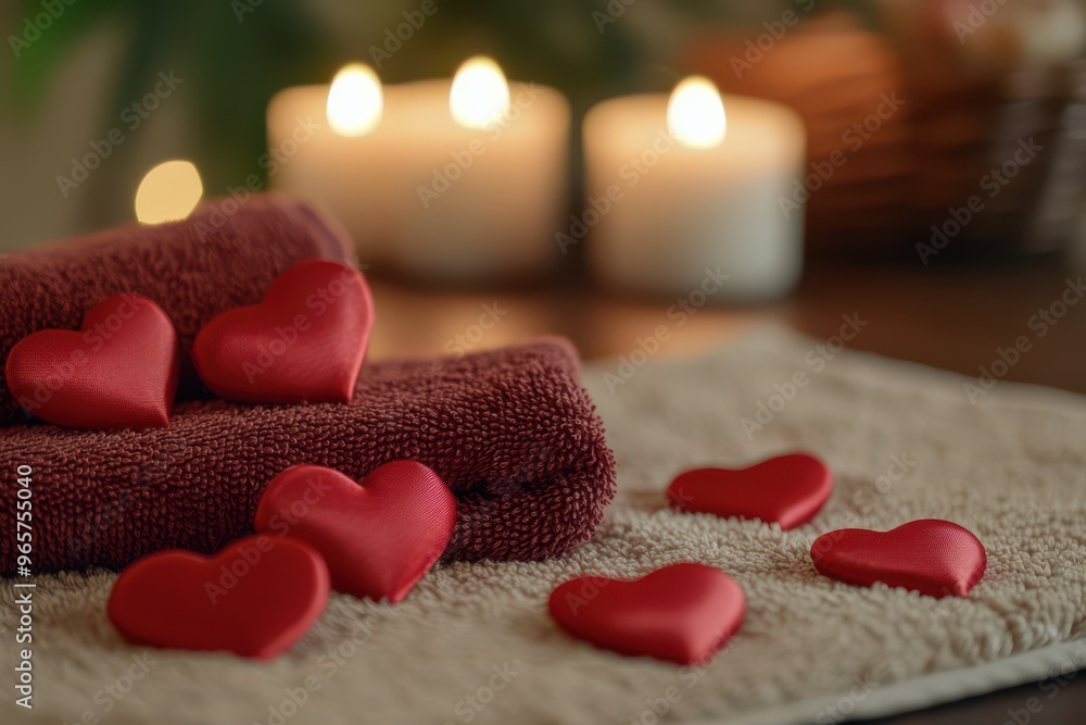 Relaxing Spa Setting with Satin Hearts for Valentines Day Relaxing Spa Setting with Satin Hearts for Valentines Day