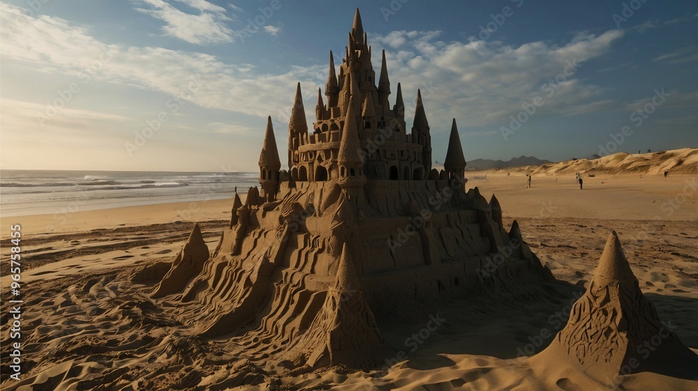 Naklejka premium Dread Meets Elegance: A High-Def Encounter Between Demon and Sandcastle
