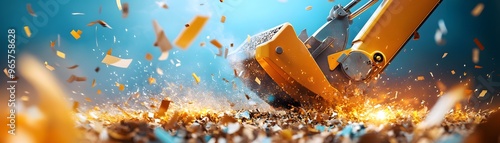 Excavator Arm Crushing Confetti. photo