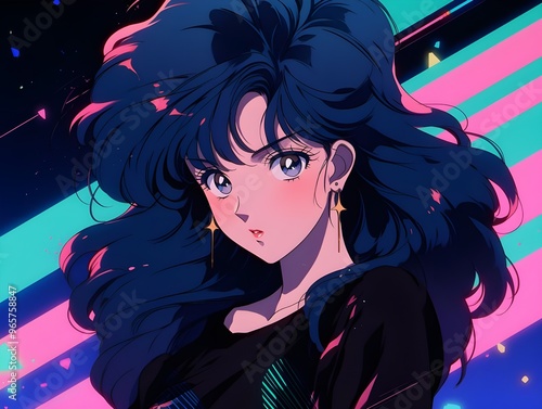 Retro Anime Girl with Neon Vibe