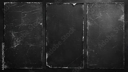 Empty old vintage black scratch torn poster set overlay texture background 