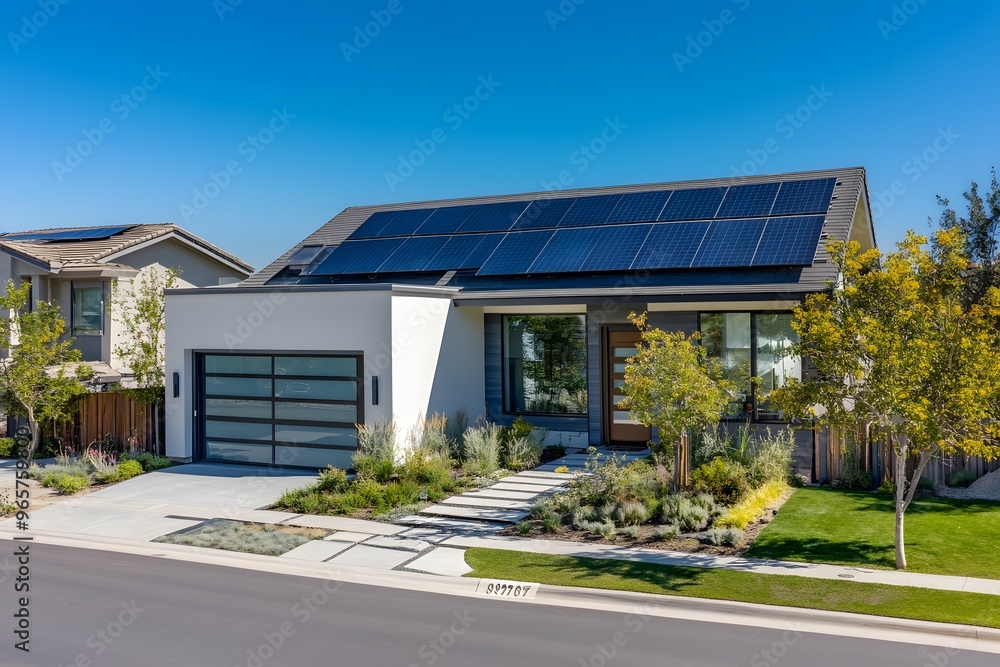 Modernes Haus mit Solarpanelen auf dem Dach Modernes Haus mit Solarpanelen auf dem Dach