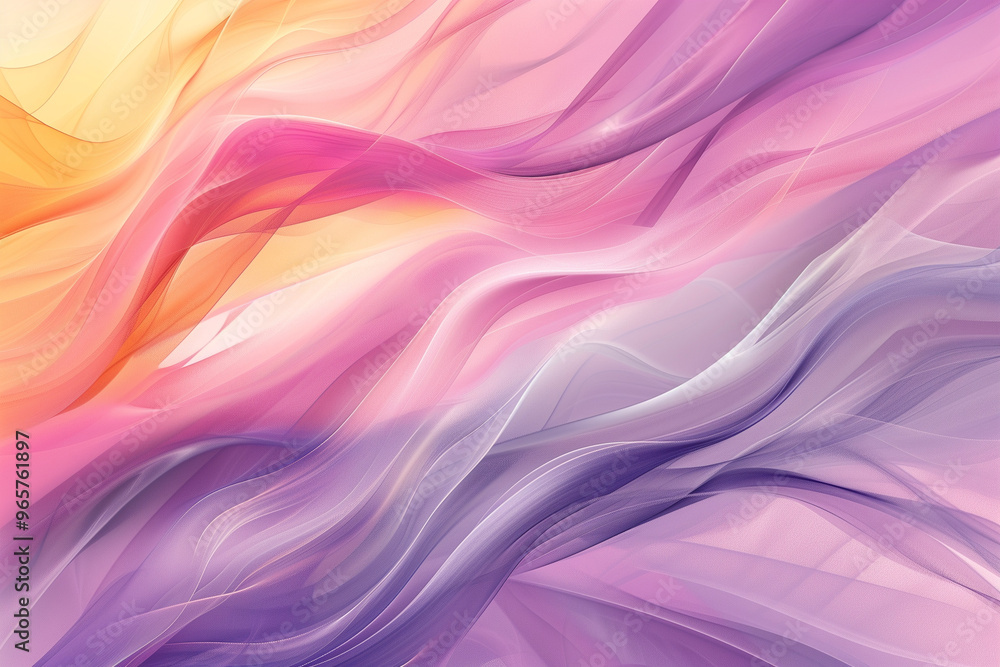 Obraz premium Warm pastel abstract waves in pink, purple, and yellow tones.