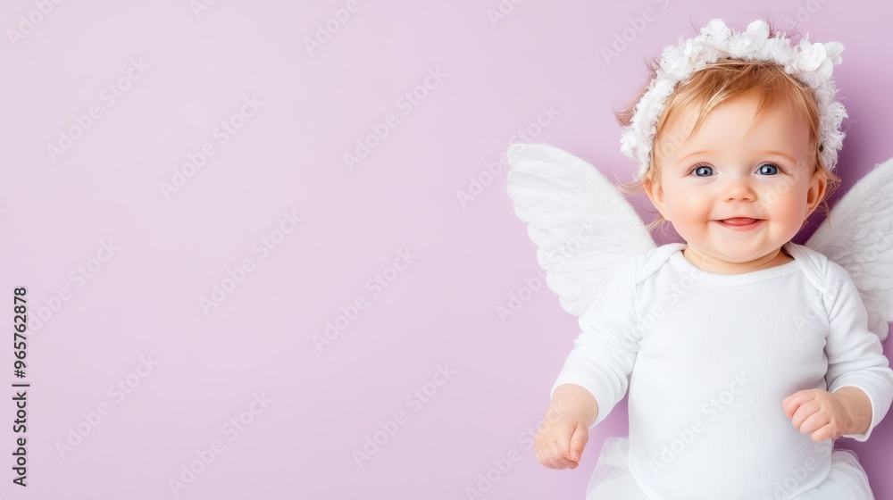 Blonde baby girl dressed as an angel, holding a red heart, with a pink background. Valentine's Day love concept. Blonde baby girl dressed as an angel, holding a red heart, with a pink background. Valentine's Day love concept.