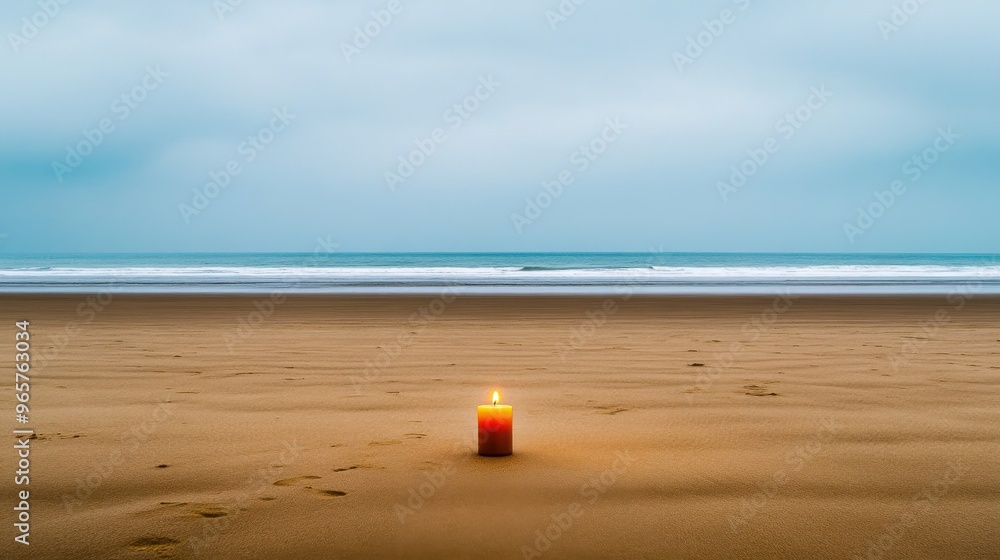 Serene Beach Scene at Dusk with Illuminated Lantern on Softly Lit Sand. Serene Beach Scene at Dusk with Illuminated Lantern on Softly Lit Sand.