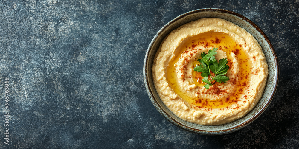 Serving of hummus in a shallow bowl with no visible toppings or decorations Serving of hummus in a shallow bowl with no visible toppings or decorations