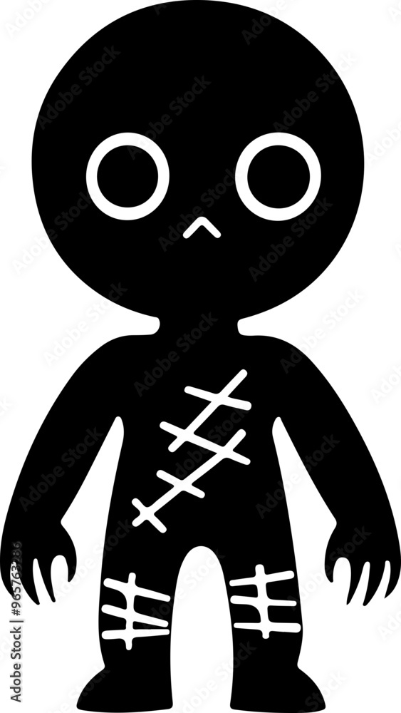 Stylized Black Doll Character with Stitching Details Stylized Black Doll Character with Stitching Details