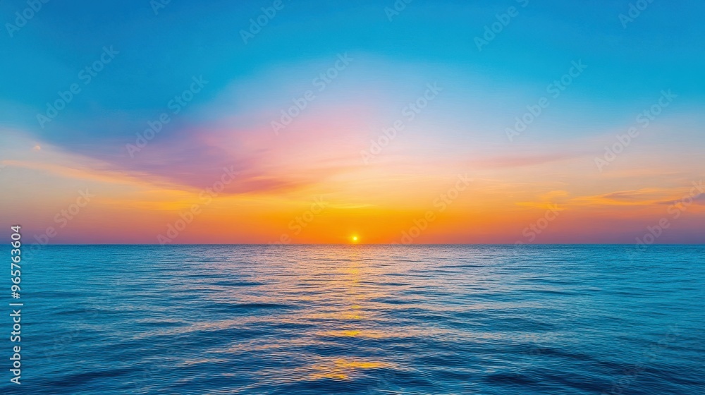 Fototapeta premium Peaceful Sunset Ocean Scene with Gentle Waves and Expansive Horizon