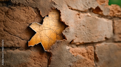 Brick Wall Secret: A Single Yellow Leaf Hides Within photo