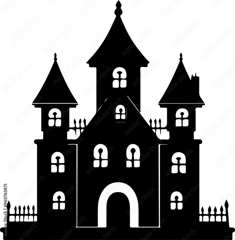 Silhouette of a Gothic Castle with Towers and Windows Silhouette of a Gothic Castle with Towers and Windows