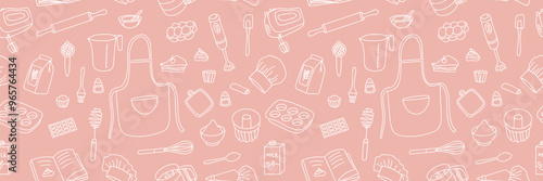 Seamless pattern of baking accessories. Kitchen utensils in doodle style. Vector. Vector illustration