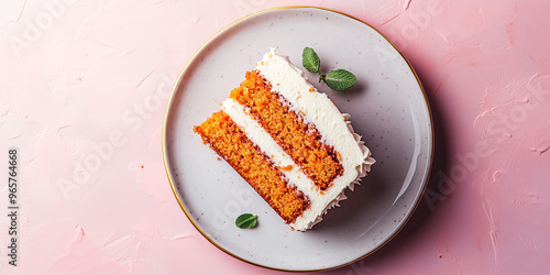 Slice of carrot cake with distinct layers on a flat dessert plate photo