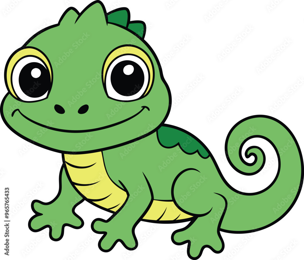 Fototapeta premium Green Cute Chameleon Illustration