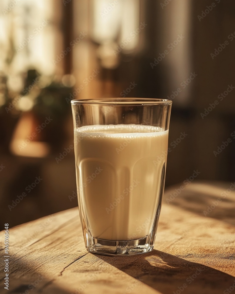 A glass of milk is sitting on a wooden table A glass of milk is sitting on a wooden table