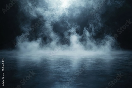 Background of fog or mist on the dark background with light.