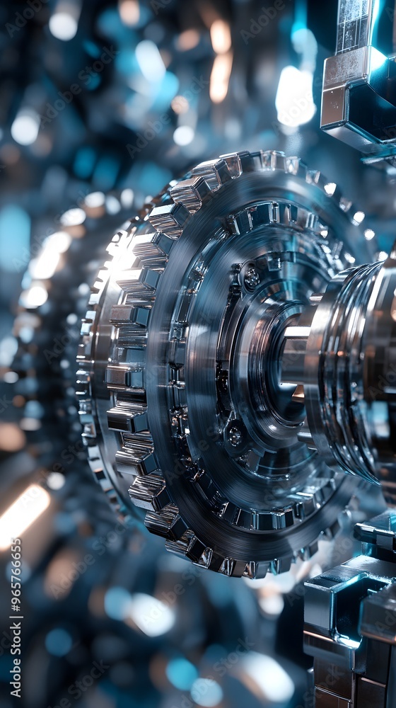 Fototapeta premium 3D render of complex mechanical gear with a tech backdrop