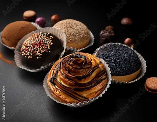 Showcase Particle Pastry's excellence through a high-angle view, emphasizing its uniqueness and superior quality to outshine competitors. photo