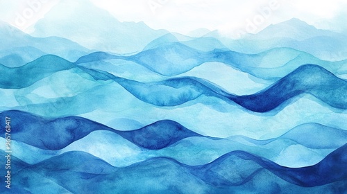 Blue watercolor waves with gradient shades