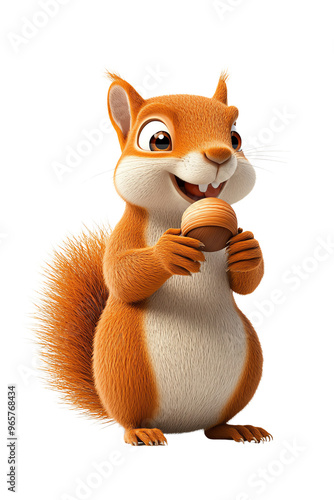 A cheerful cartoon squirrel holding an acorn, exuding playful energy and warmth, perfect for kids' themes and nature-related projects.