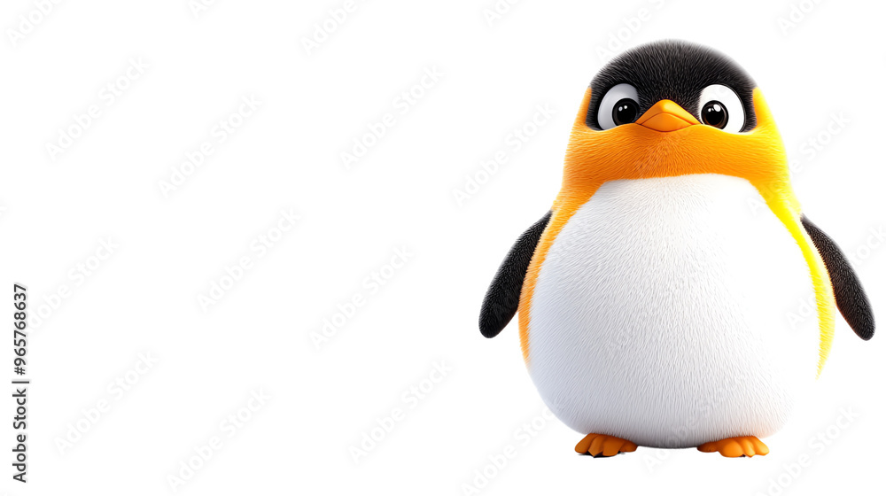 Obraz premium A cute cartoon penguin with a cheerful expression, perfect for illustrations, children's themes, or winter designs.