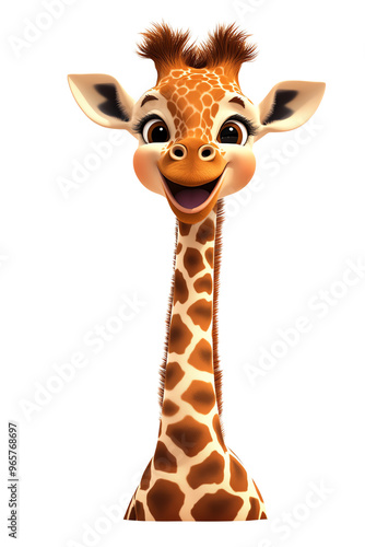 A cheerful cartoon giraffe with big eyes and a joyful expression, perfect for children's illustrations and playful designs.