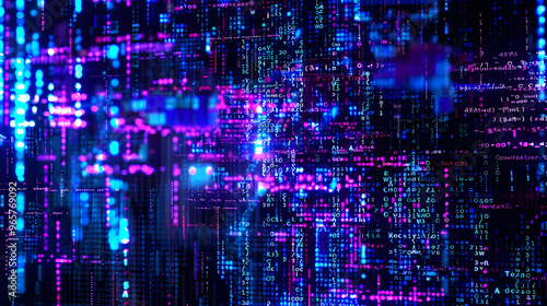 Wallpaper Mural digital artwork that features lines of computer code cascading down in a matrix-like effect. The background is a deep Torontodigital.ca