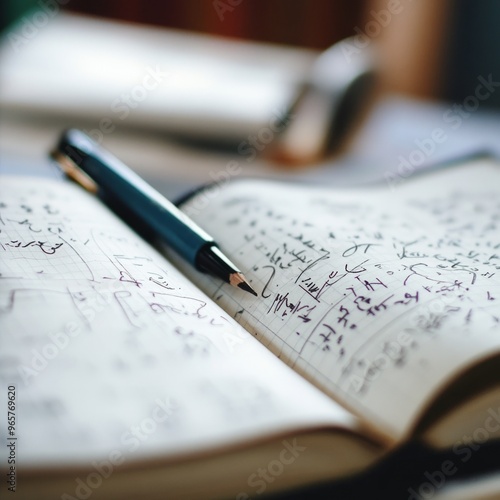 A pencil lays on an open notebook with handwritten notes.