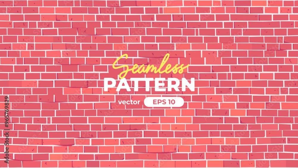 Fototapeta premium Brick wall seamless pattern. Vector illustration. Red color. Cartoon design. Flat style. Minimalism. Wall texture background. Stone blocks. Realistic. Eps10.