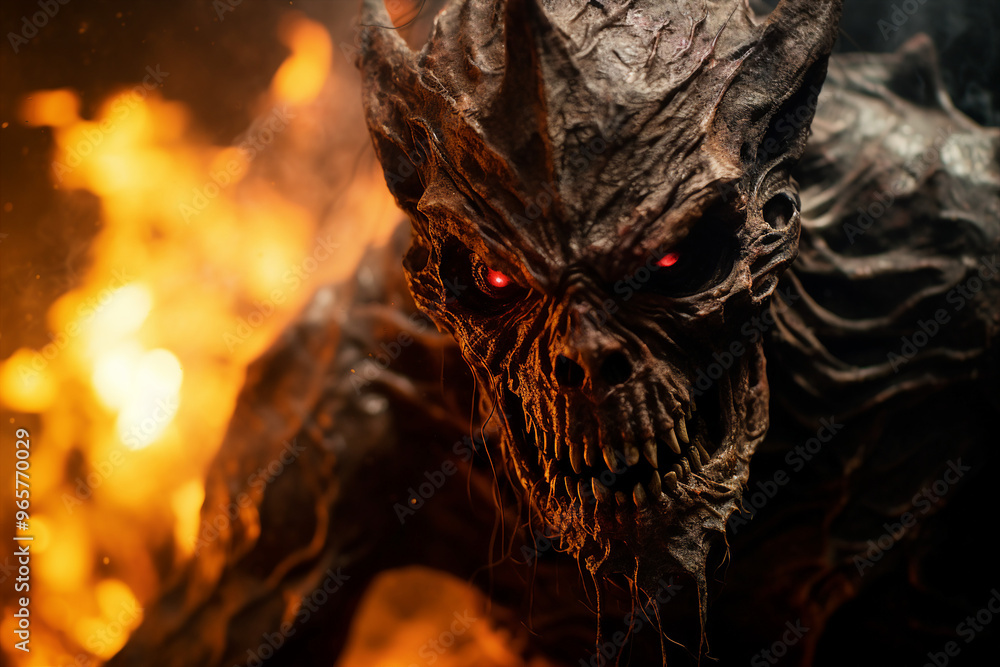 A creepy ugly angry devil from hell created with generative AI illustration A creepy ugly angry devil from hell created with generative AI illustration
