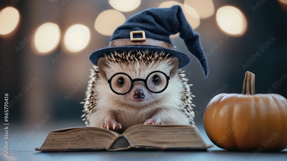 Enchanting Wizard Hedgehog with Hat and Spell Book | Magical Halloween Pet in Glasses Conjuring Spells Amidst Stars, Halloween , Generative AI Enchanting Wizard Hedgehog with Hat and Spell Book | Magical Halloween Pet in Glasses Conjuring Spells Amidst Stars, Halloween , Generative AI