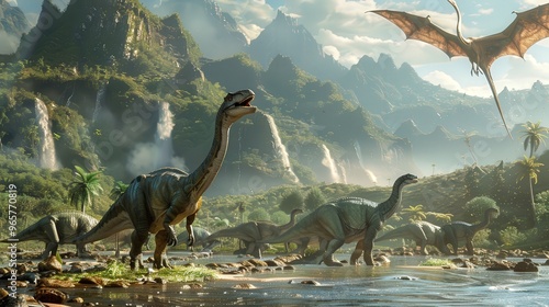 Fototapeta Naklejka Na Ścianę i Meble -  Step back in time to a primeval world where dinosaurs rule the land