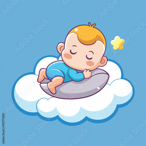 A Cute Baby Sleeping On Cloud Pillow Cartoon vector Icon Illustration clipart design