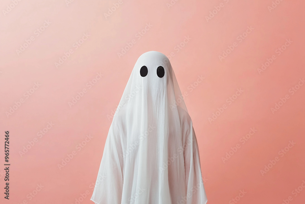 Funny halloween character person or animal wearing white blanket pretending scary ghost, Generative AI Funny halloween character person or animal wearing white blanket pretending scary ghost, Generative AI