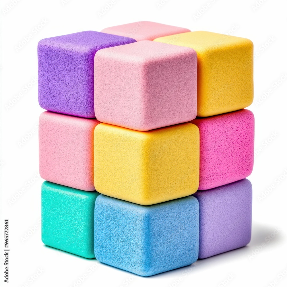 Colorful Foam Cubes Arranged in a Grid Colorful Foam Cubes Arranged in a Grid