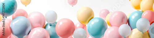 Colorful Pastel Balloons Floating Against a White Background photo