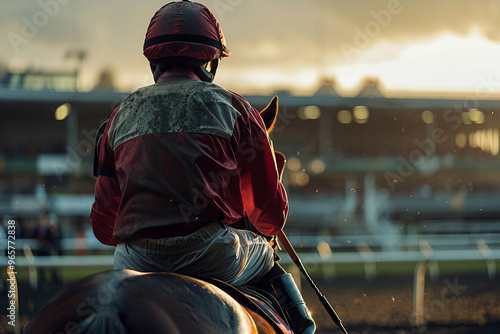 Generative AI photo image of person who ride horse, equestrian professional sport profession