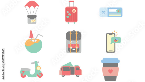 Travel and vacation elements for summer season vector art illustration