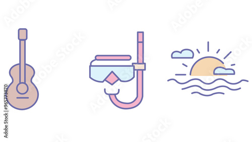 Travel and vacation elements for summer season vector art illustration