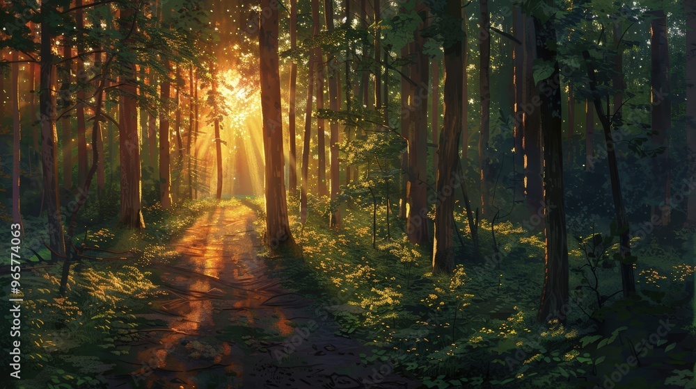 Obraz premium Sunsets in the forest have a magical and enchanting quality.