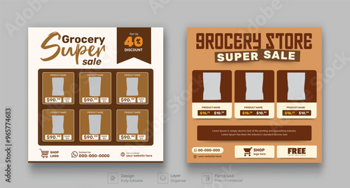 Shop promotion catalog social media post set template, product catalog sale promotion web banner social media, catalog square flyer