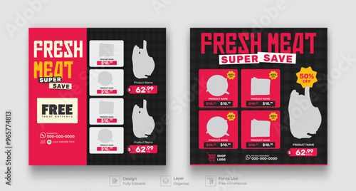 Meat market butchery social media post template.