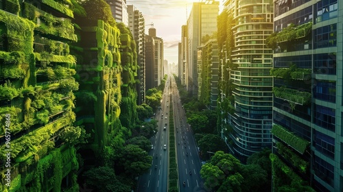 Sustainable cities incorporate green building practices, efficient public transportation, and waste reduction strategies to create livable, eco-friendly urban environments #965774868