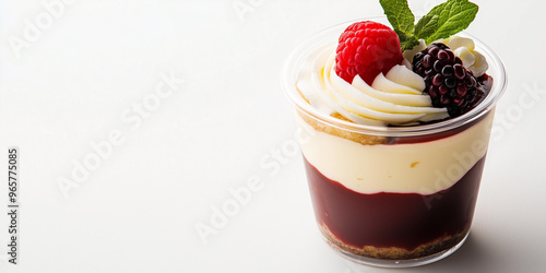 Perfectly set pudding in a transparent container without any additional elements