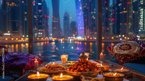 Take a festive Diwali cruise in Dubai Marina, celebrating the Festival of Lights with traditional decorations, music, and a special Indian buffet photo