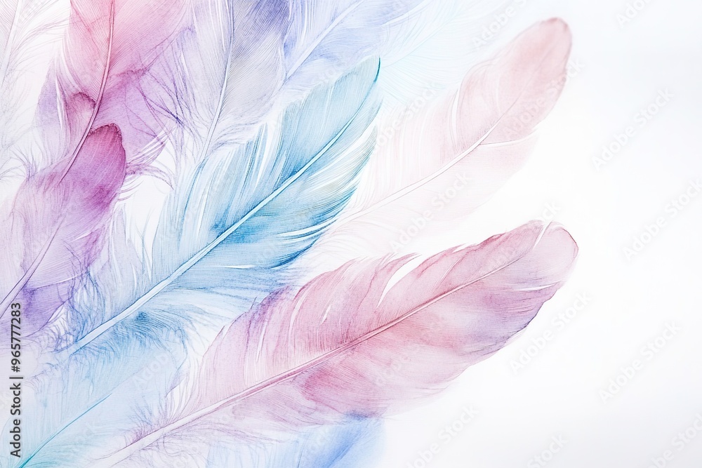 Obraz premium Soft pastel feathers on white background